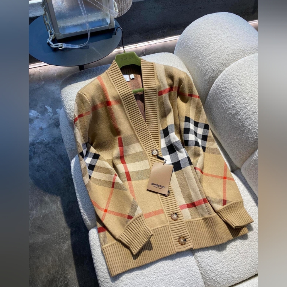 Burberry Check Wool Blend Cardigan